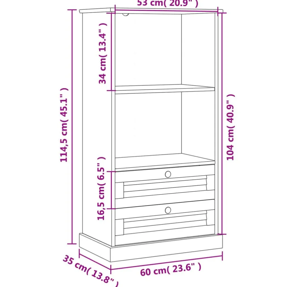 Kirjahylly VIGO harmaa 60x35x114,5 cm täysi mänty (53186)