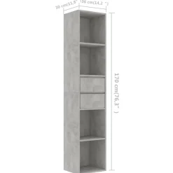 Kirjahylly 36x30x171 cm lastulevy betoninharmaa