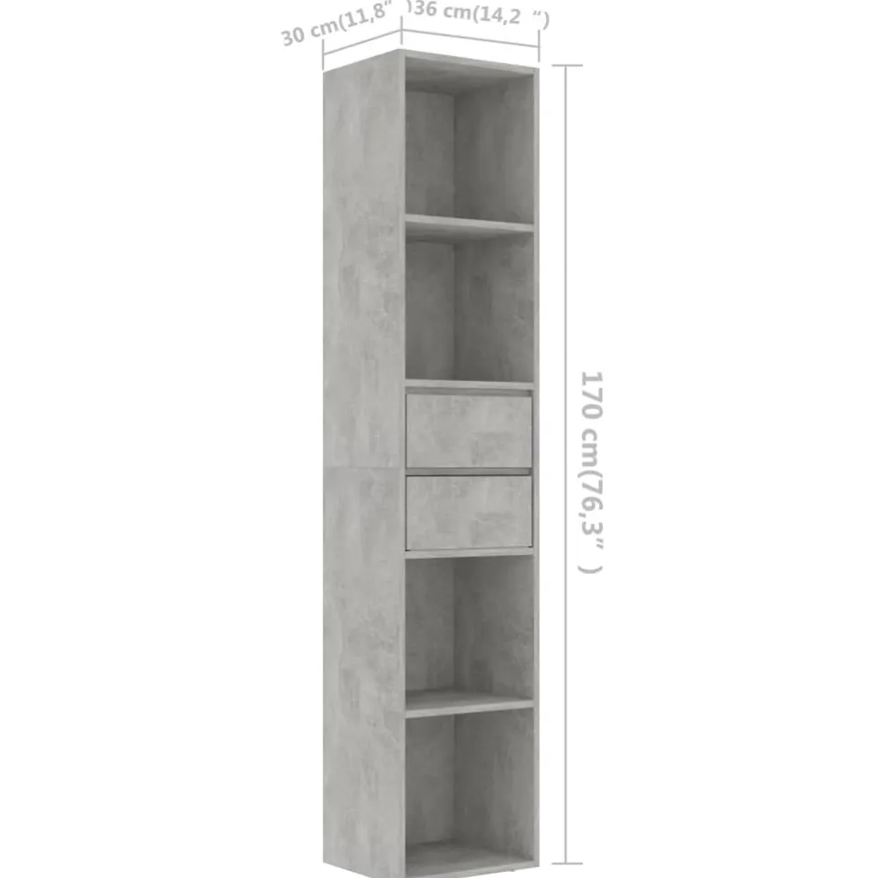 Kirjahylly 36x30x171 cm lastulevy betoninharmaa