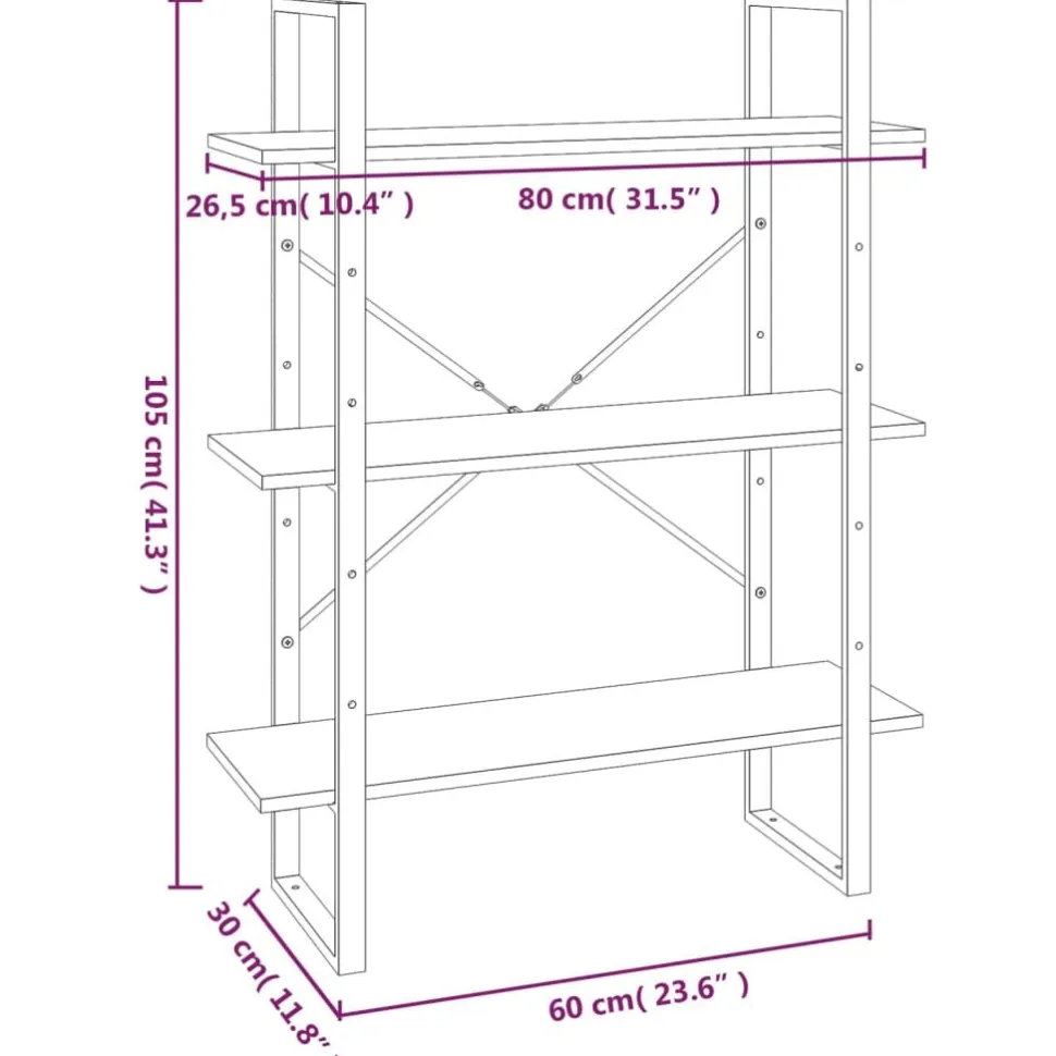 Kirjahylly 80x30x105 cm tekninen puu harmaa