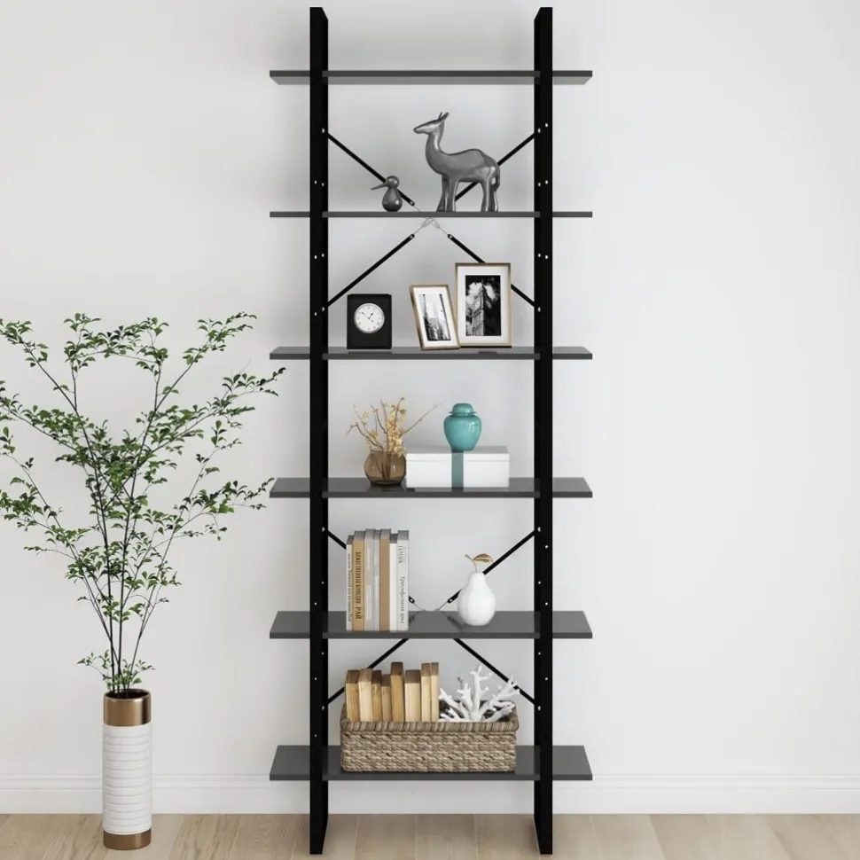 Kirjahylly 80x30x105 cm tekninen puu harmaa