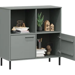 Kirjakaappi metallijaloilla 90x35x90,5 cm täyspuu Oslo ruskea