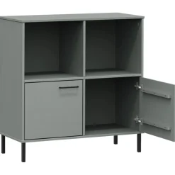 Kirjakaappi metallijaloilla 90x35x90,5 cm täyspuu Oslo ruskea