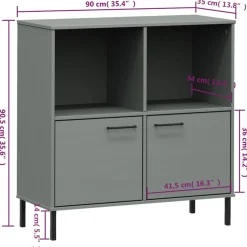 Kirjakaappi metallijaloilla 90x35x90,5 cm täyspuu Oslo ruskea