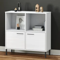 Kirjakaappi metallijaloilla 90x35x90,5 cm täyspuu Oslo ruskea