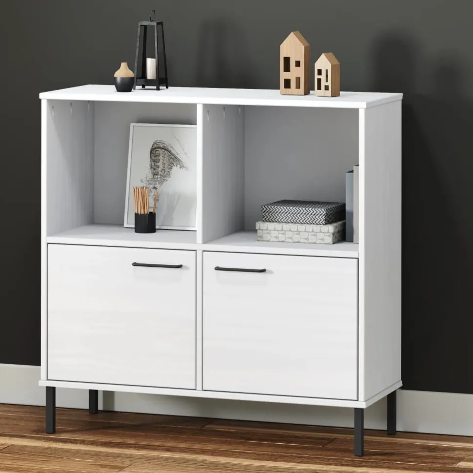 Kirjakaappi metallijaloilla 90x35x90,5 cm täyspuu Oslo ruskea