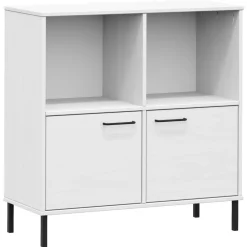 Kirjakaappi metallijaloilla 90x35x90,5 cm täyspuu Oslo ruskea