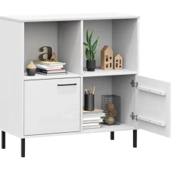 Kirjakaappi metallijaloilla 90x35x90,5 cm täyspuu Oslo ruskea