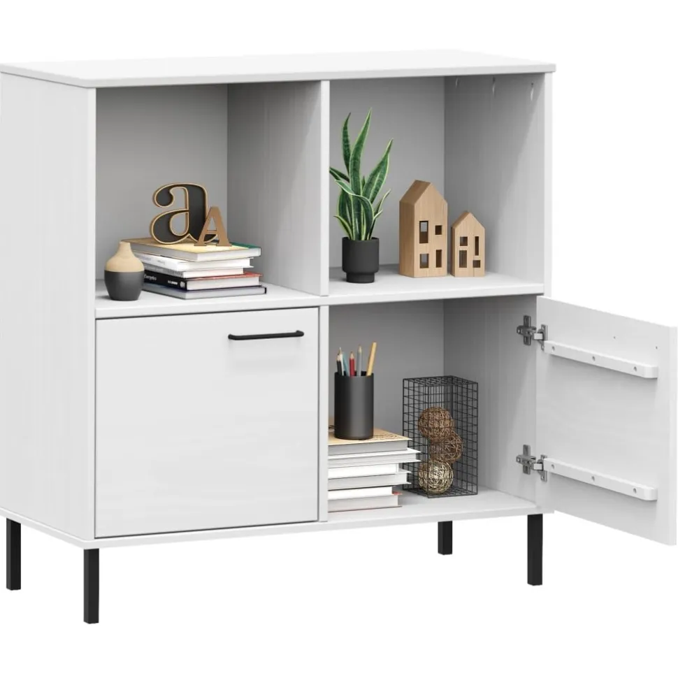 Kirjakaappi metallijaloilla 90x35x90,5 cm täyspuu Oslo ruskea