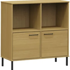 Kirjakaappi metallijaloilla 90x35x90,5 cm täyspuu Oslo ruskea