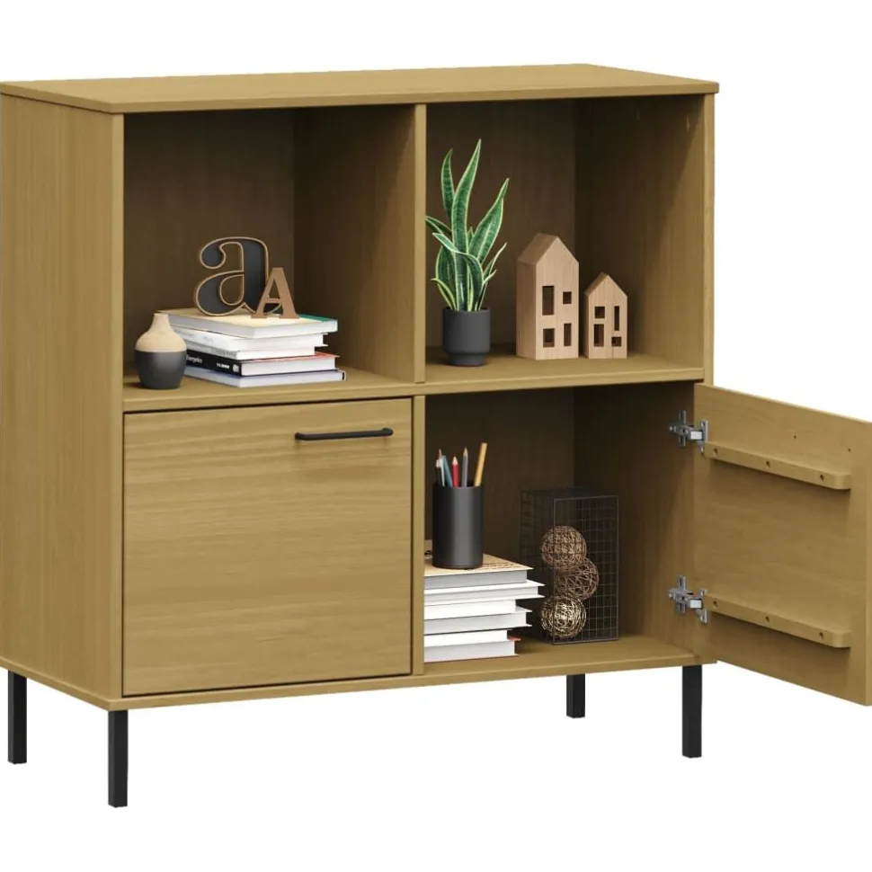 Kirjakaappi metallijaloilla 90x35x90,5 cm täyspuu Oslo ruskea