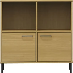 Kirjakaappi metallijaloilla 90x35x90,5 cm täyspuu Oslo ruskea