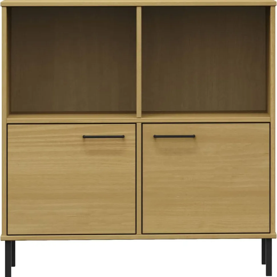 Kirjakaappi metallijaloilla 90x35x90,5 cm täyspuu Oslo ruskea