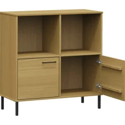 Kirjakaappi metallijaloilla 90x35x90,5 cm täyspuu Oslo ruskea