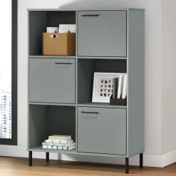 Kirjakaappi metallijaloilla 90x35x128,5 cm täyspuu Oslo ruskea
