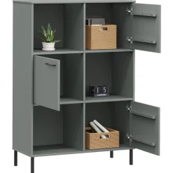 Kirjakaappi metallijaloilla 90x35x128,5 cm täyspuu Oslo ruskea