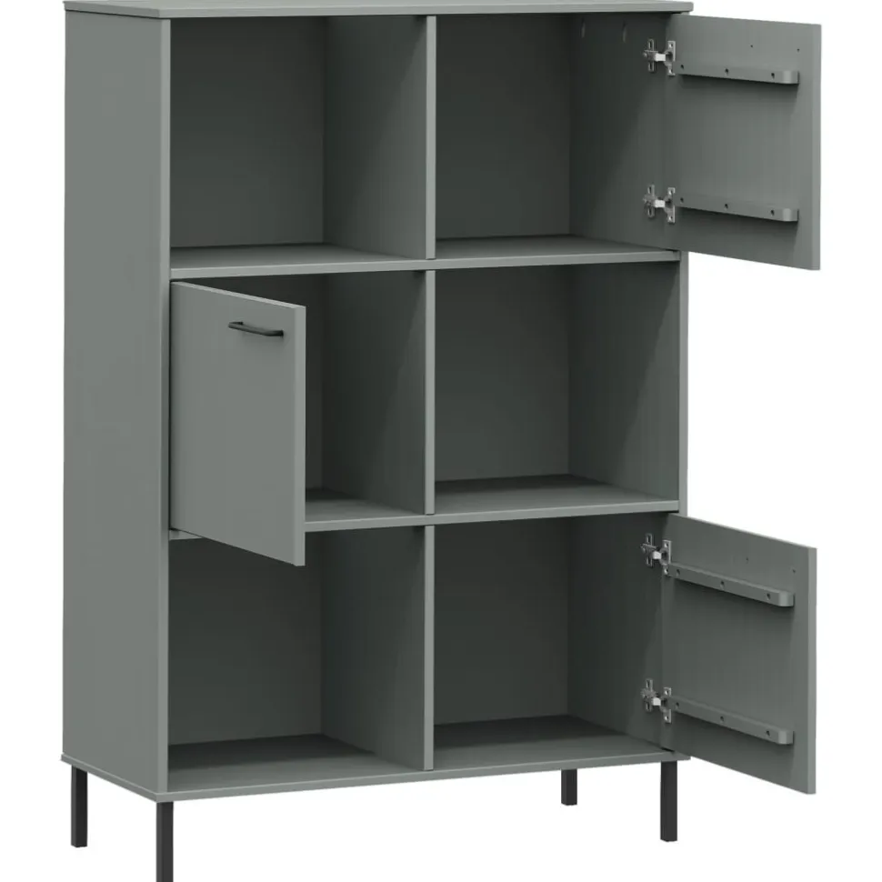 Kirjakaappi metallijaloilla 90x35x128,5 cm täyspuu Oslo ruskea