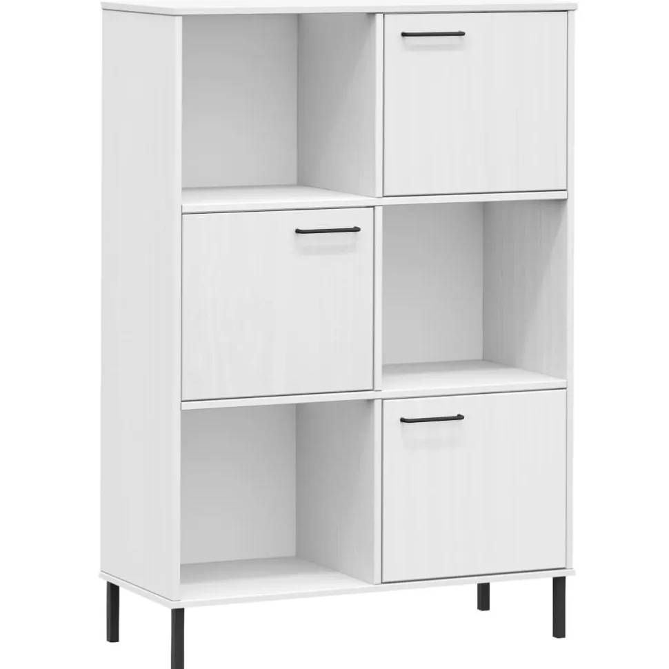 Kirjakaappi metallijaloilla 90x35x128,5 cm täyspuu Oslo ruskea