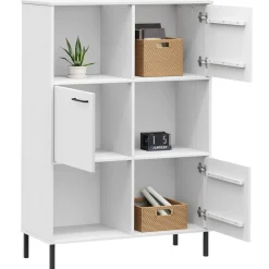 Kirjakaappi metallijaloilla 90x35x128,5 cm täyspuu Oslo ruskea