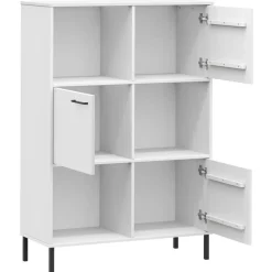 Kirjakaappi metallijaloilla 90x35x128,5 cm täyspuu Oslo ruskea