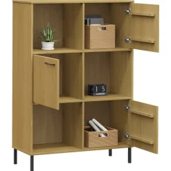 Kirjakaappi metallijaloilla 90x35x128,5 cm täyspuu Oslo ruskea