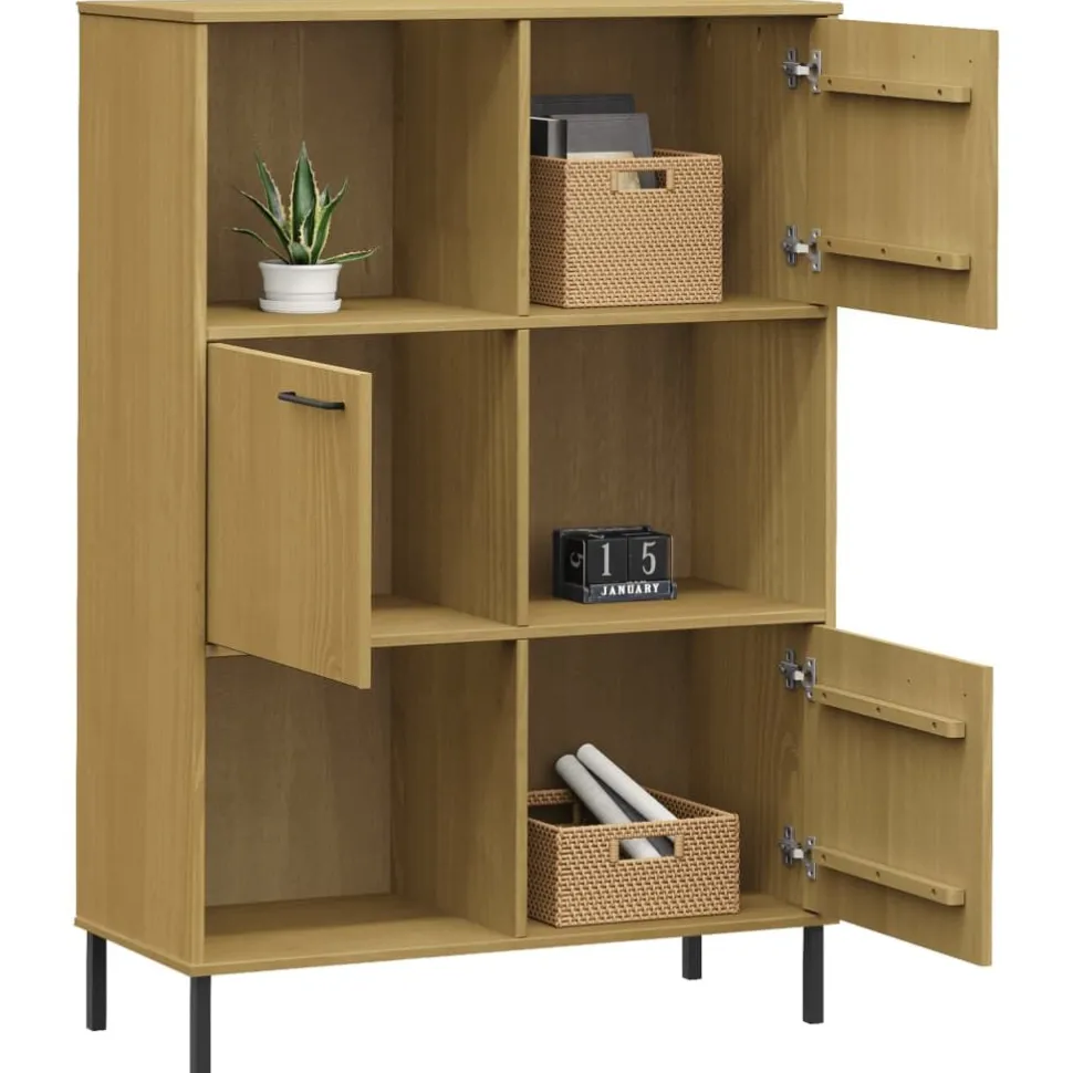 Kirjakaappi metallijaloilla 90x35x128,5 cm täyspuu Oslo ruskea