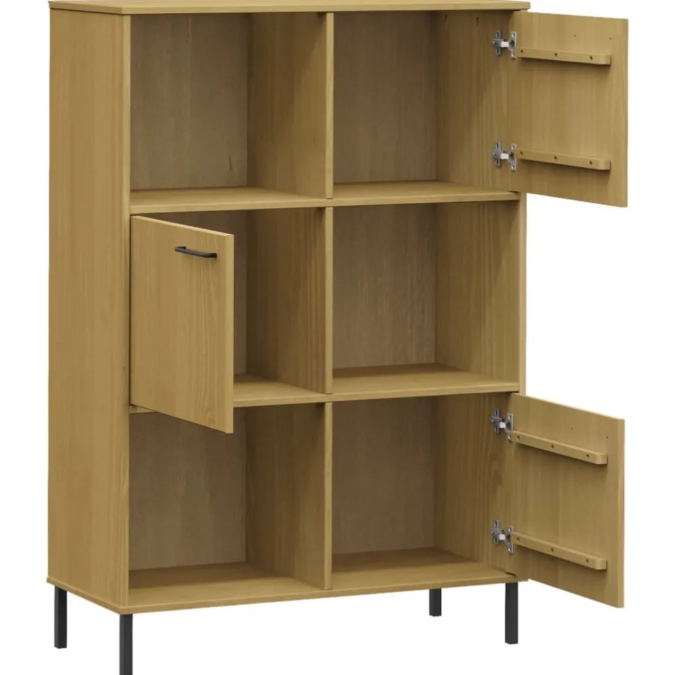 Kirjakaappi metallijaloilla 90x35x128,5 cm täyspuu Oslo ruskea