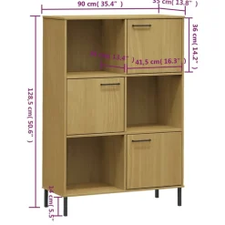 Kirjakaappi metallijaloilla 90x35x128,5 cm täyspuu Oslo ruskea