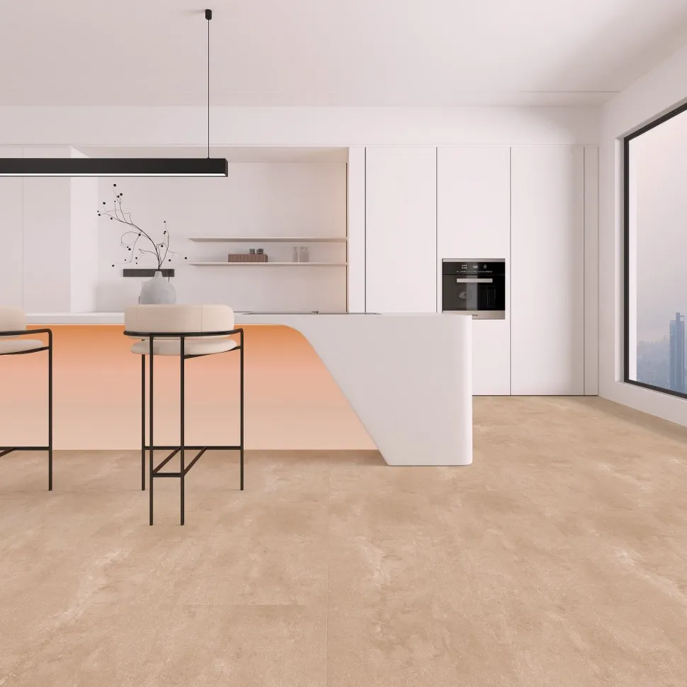 Kivikomposiittivinyylilaatta DomusFlooring Loviattaren lumokivi, integroitu askeläänieriste