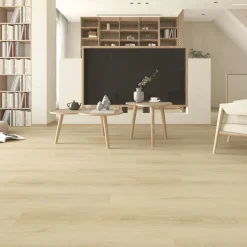 Kivikomposiittivinyylilankku DomusFlooring Kaukomielen kultapuu, integroitu askeläänieriste