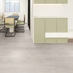 Kivikomposiittivinyylilankku DomusFlooring Tuulikin tuhkatammi, integroitu askeläänieriste