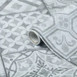 Kontaktimuovi D-C-Fix 343-1017, 0.45x1.5m, Trendyline Visbi, ornamentti, vintage, harmaa