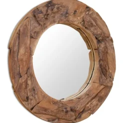 Koristeellinen peili pyöreä 80 cm tiikki