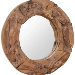 Koristeellinen peili pyöreä 60 cm tiikki