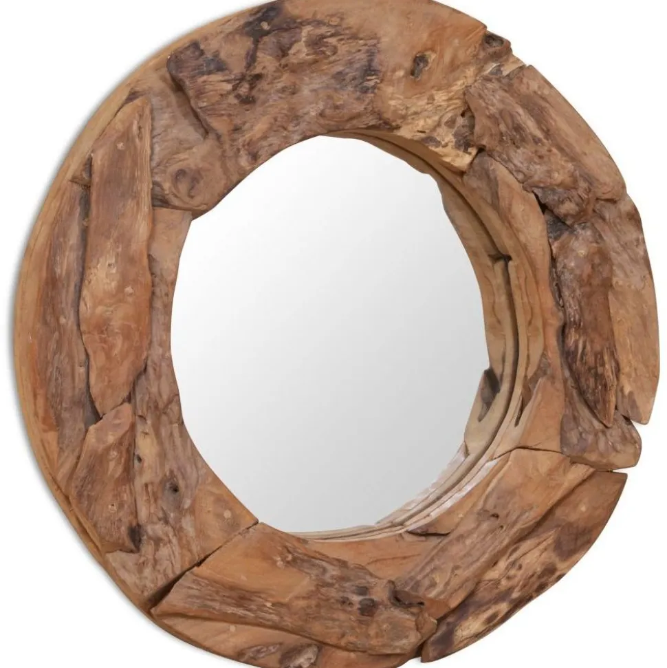 Koristeellinen peili pyöreä 60 cm tiikki