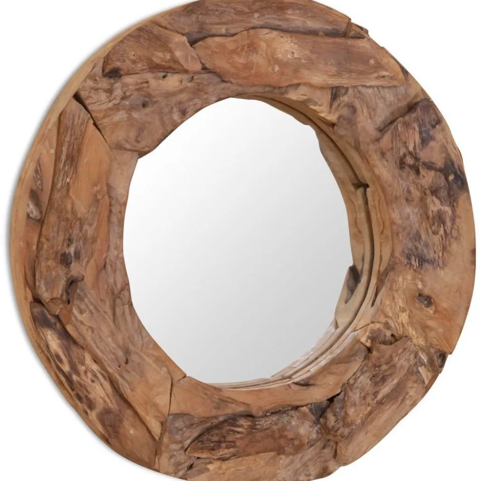 Koristeellinen peili pyöreä 60 cm tiikki