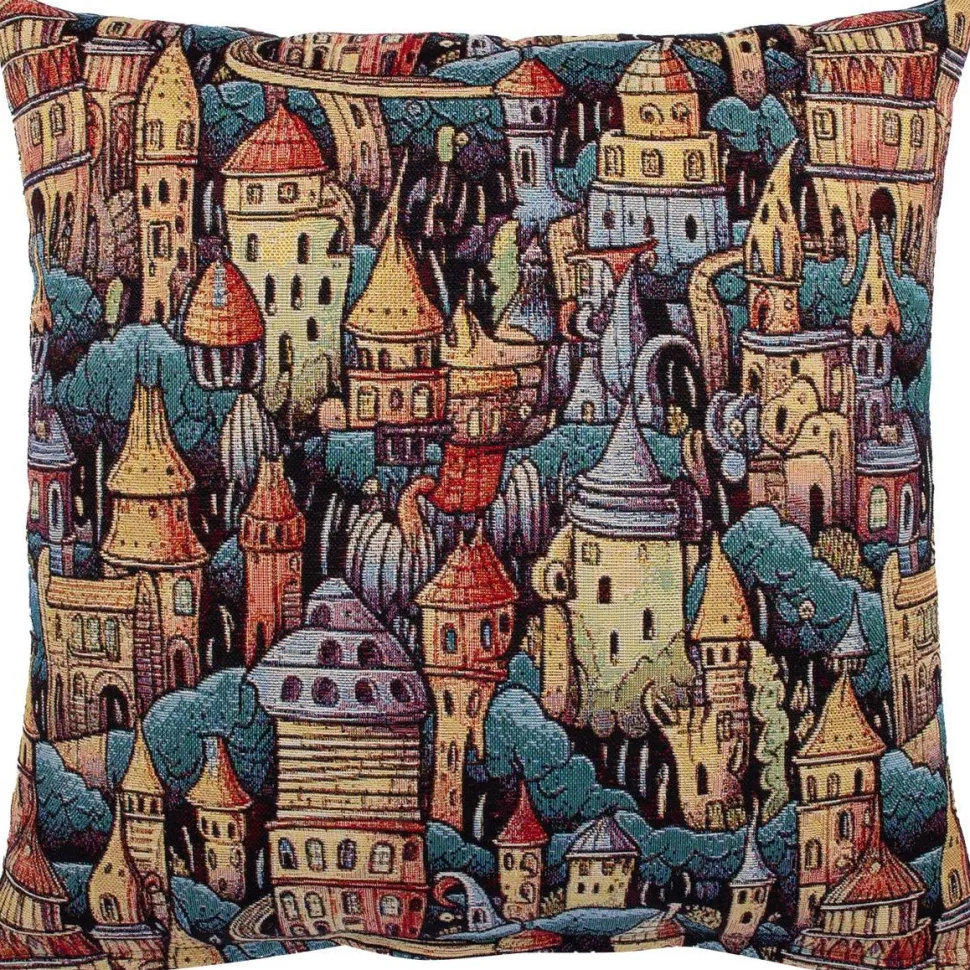 Koristetyyny Home4You HOLLY 45x45 cm, fantasiakaupunkikuosi, monivärinen