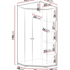 Kulmavaatekaappi Nomla PLANET SYSTEM 2, 90x90x190cm, valkoinen/ruskea/sininen