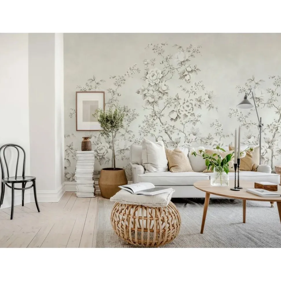 Kuvatapetti Rebel Walls Floral Chinoiserie harmaa, mittatilaus, non-woven