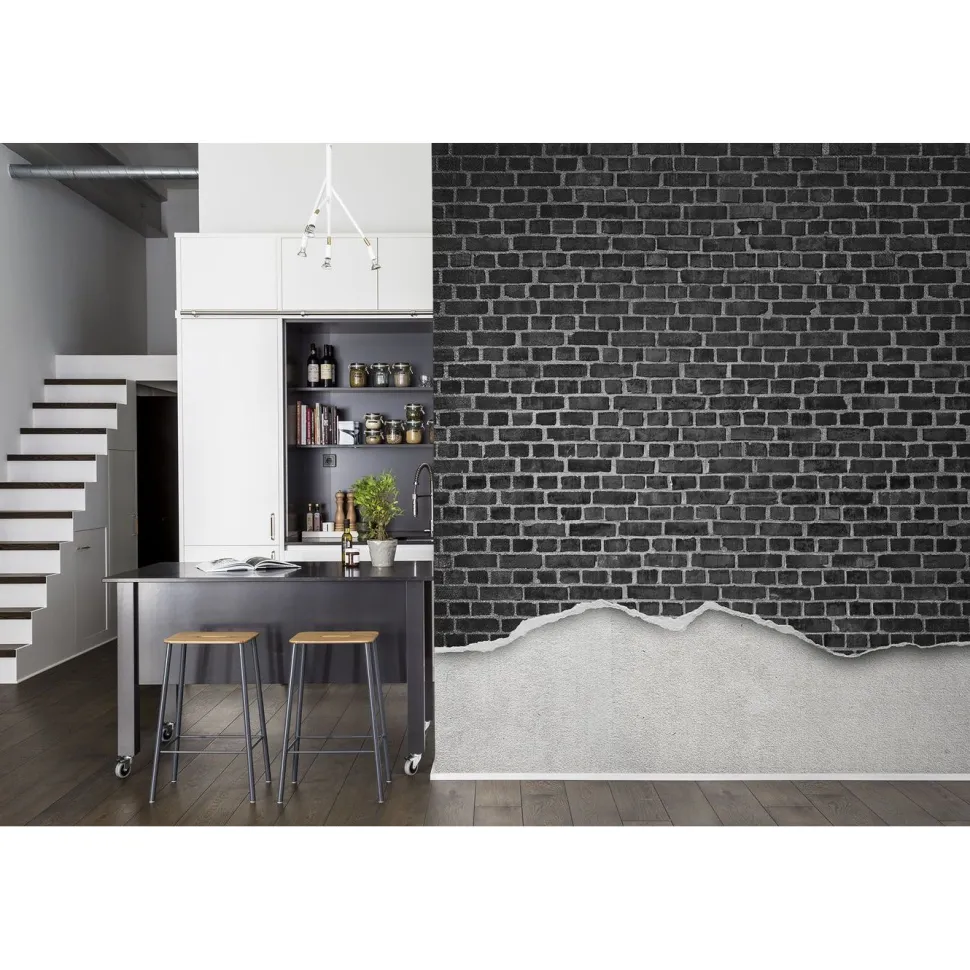 Kuvatapetti Rebel Walls Well-Worn Brick Wall Black, tiiliseinä, non-woven, mittatilaus