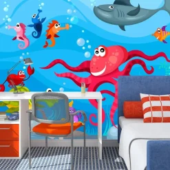 Kuvatapetti Artgeist Octopus and shark, 193x250cm, sininen