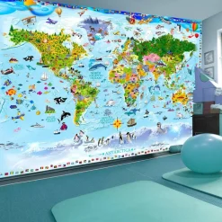 Kuvatapetti Artgeist World Map for Kids, 100x70cm, sininen