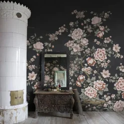 Kuvatapetti Rebel Walls Floral Chinoiserie musta, mittatilaus, non-woven