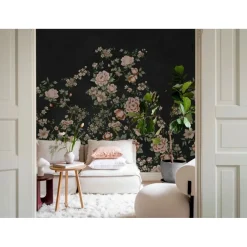 Kuvatapetti Rebel Walls Floral Chinoiserie musta, mittatilaus, non-woven
