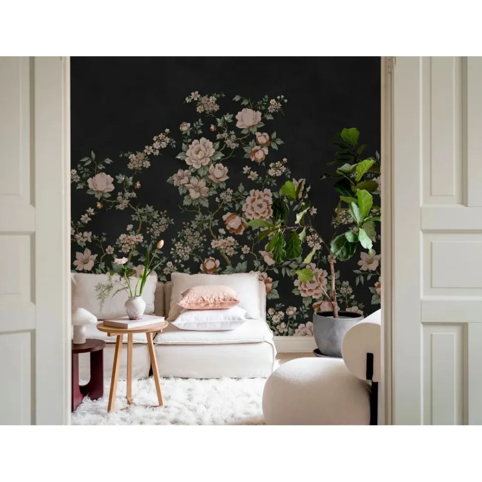 Kuvatapetti Rebel Walls Floral Chinoiserie musta, mittatilaus, non-woven