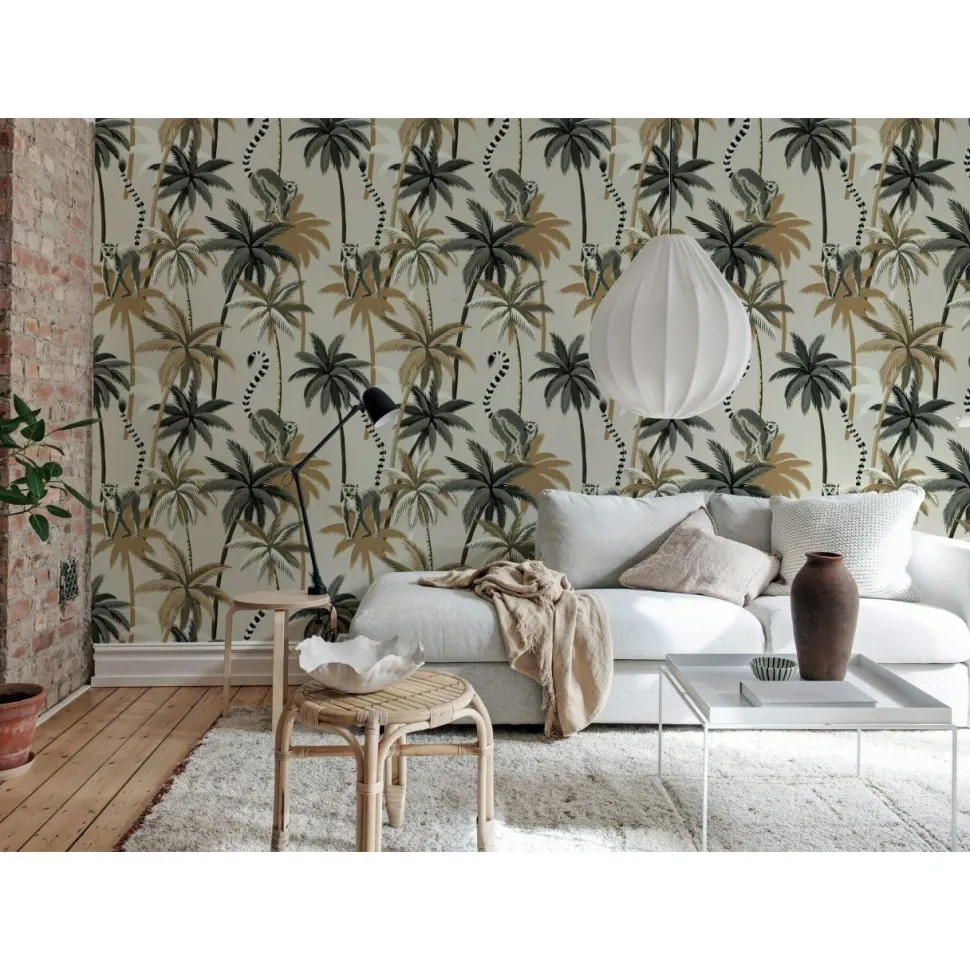 Kuvatapetti Rebel Walls Lemur Palms hiekka, mittatilaus, non-woven