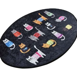 Kylpyhuoneen matto Linento Black Cats Oval 60x90cm musta/monivärinen