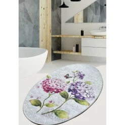 Kylpyhuoneen matto Linento Ortanca 60x90cm pinkki/violetti