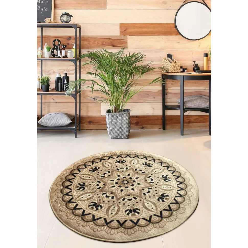 Kylpyhuonematto Linento Mandal, Ø100cm, beige