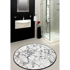 Kylpyhuonematto Linento Marble, Ø100cm, valkoinen